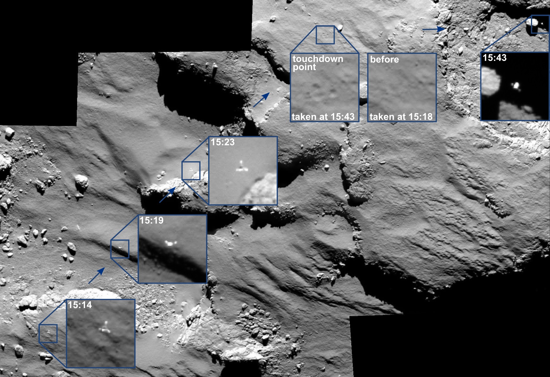Philae Comet Lander's Big Bounce Captured in Amazing Photos